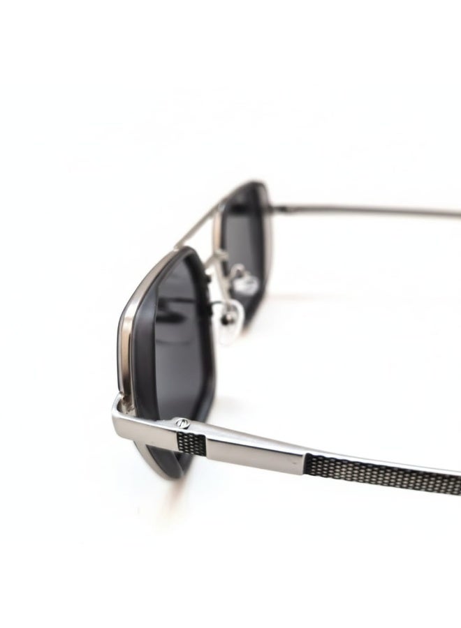 Square Metal Navigator Sunglasses for Men - Silver Frame with Dark Grey Lenses, UV Protection - Image 3